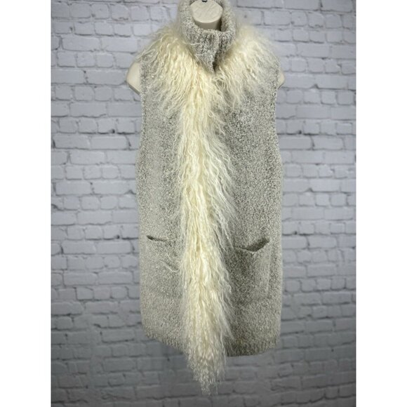 Dolce Cabo Tan Tibet Lamb Fur Wool Sleeveless High Neck Winter Vest Size Large L - Picture 1 of 12